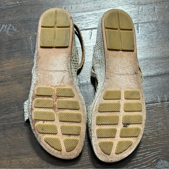 L’Amour Des Pieds Gold Silver Snake Print Leather Sandals Size 7.5 Women - Picture 9 of 11